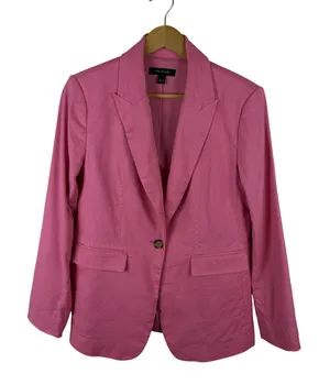Ann Taylor Pink Linen Blend Single Button Blazer Jacket Size 2 Preppy Office thumbnail 1