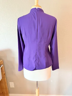 Mastina Purple Twist Neck Blouse Size 36 Y2K Long Sleeve Office Top thumbnail 2