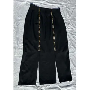 Erez Collections Midi Bedazzled Skirt 100% Wool Gold Studs Slits Black Women's S thumbnail 4