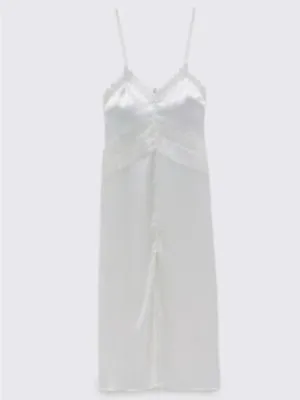 Zara White Satin Lace-Trim Slip Dress thumbnail 5