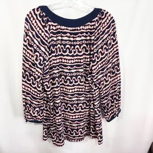 Vineyard Vines Large Top Silk Navy Blue Pink Fish Stripe Print‎ Long Sleeve 635 thumbnail 2