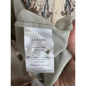Sézane Button Down Floral Khaki Green Cream Belted Shirt Dress Sz 34 XS thumbnail 8