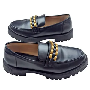 Zara Black Gold Chunk Platform Flat Loafer Shoe Sz 41 Women's 10.5 thumbnail 5
