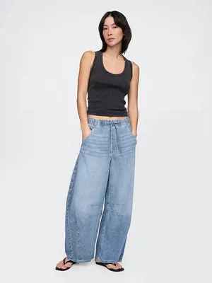 Gap Mid Rise UltraSoft Easy Horseshoe Jeans Drawstring Light Wash Blue Small thumbnail 5