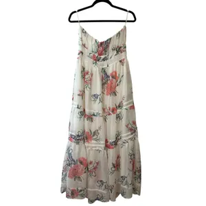 Anthropologie Somerset Strapless Floral Chiffon Midi Dress Ivory‎ NWT Size L thumbnail 4
