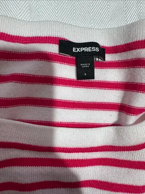 Express White and Hot Pink Striped Crewneck Top thumbnail 2