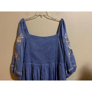 Savanna Jane Babydoll Dress 1X Blue New Floral Embroidered‎ Boho Puff Sleeve thumbnail 13