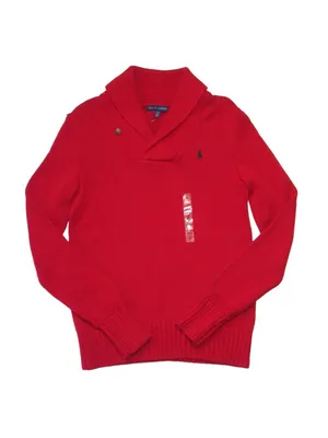 NWT Polo Ralph Lauren Cotton V-neck Shawl Collar Sweater in Fall Red Pullover M thumbnail 4