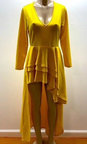 Shirt Dress Size Medium Yellow Ruched Blouse Asymmetrical Peplum Long Tunic Top thumbnail 1