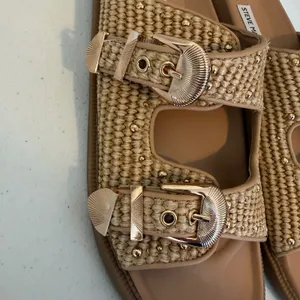 Steve Madden Connely Slide Sandals‎ Women 10 Raffia Double Buckle Studded Raffia thumbnail 7