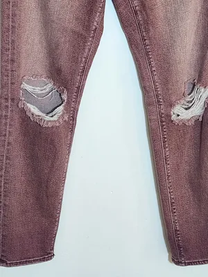 American Eagle Burgundy Pink Dyed Distressed Jeans Size 8 Long thumbnail 3