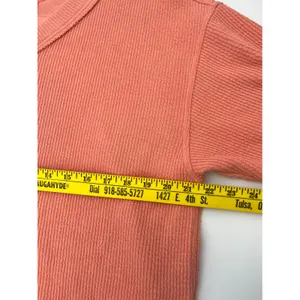 AERIE Wonder Textured V-Neck Sweatshirt Women Small Peach Waffle‎ Knit Oversized thumbnail 10
