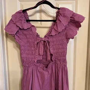 Purple Ruffled Smocked Sundress with Cap Sleeves Size L thumbnail 2