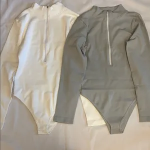 Ribbed Long Sleeve Bodysuit 2 Piece Bundle Grey / White Women Size L NWOT thumbnail 1