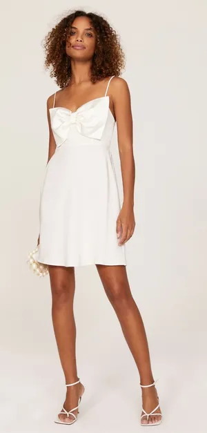 RIXO Bridal Libby Ivory Satin Bow Sleeveless Mini Dress Size XS thumbnail 1