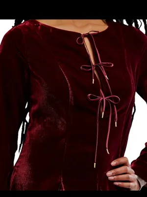 NWT free people Linney V-Neck Tie Front Long Sleeve Velvet Mini Dress thumbnail 5