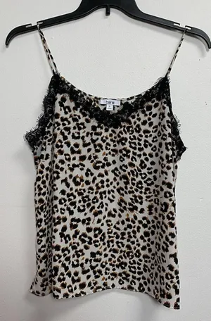 Bar III Slip On Cami Women's XL Black Ivory Animal Print Eyelash Lace Tank Top thumbnail 1