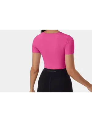 Halara S Softly Zero Hot Pink Short Sleeve Cut-Out Crop Top Size S thumbnail 8
