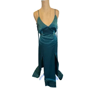 CAPULET Emerald Green Satin Slip Maxi Dress Spaghetti Straps Double Slit Size‎ S thumbnail 3