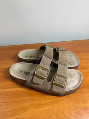 Red Stone Double Buckle Strap Slip on Sandal‎ Suede Brown W9 thumbnail 3