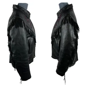 UNIK Leather Fringe‎ Biker Jacket Small Black Purple Rose Inlay Motorcycle Goth thumbnail 15