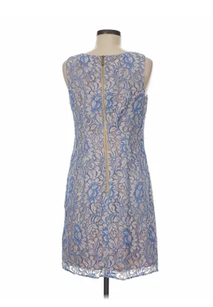 Eliza J Light Blue Floral Lace Sleeveless Shift Cocktail Dress Nude Lining Sz 6 thumbnail 3