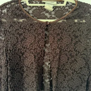 vintage y2k boho indie cottage coquette brown lace long sleeve cardigan top thumbnail 5