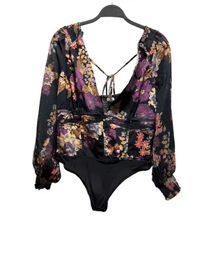 Free People Wanderlust Bodysuit Black Combo Size L thumbnail 4