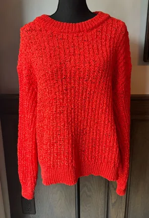 a new day bright orange open knit Crewneck Sweater xxl nwt thumbnail 1