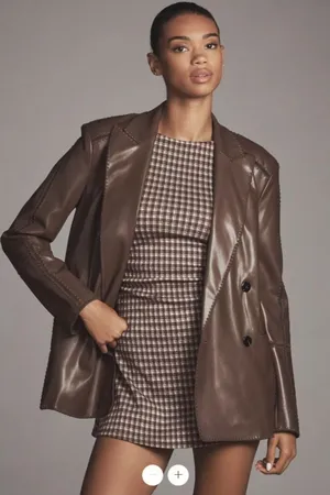 By Anthropologie Faux Leather Crochet-Stitch Blazer thumbnail 1