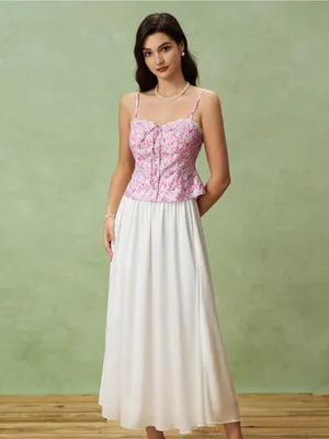 Rihoas Pink Floral Sweetheart Neck Cami Top thumbnail 4