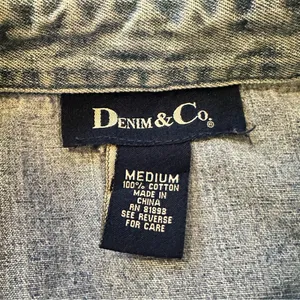 Denim & Co. Button-Up Denim Shirt Medium Cotton Blend Classic Western Retro thumbnail 2