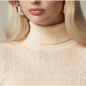 NEW J.Crew Featherweight Cashmere Turtleneck Sweater Rhinestones Buttercream S thumbnail 2
