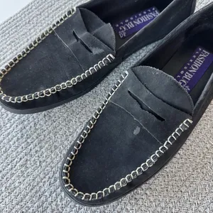 Fashion Bug Black Faux Suede Loafers with Whip Stitiching Detail Sz 9 thumbnail 6