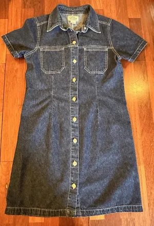 Y2K Sonoma Jean Dress Blue Denim Western Work School Sz. Small Button Down Retro thumbnail 1