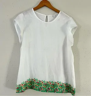 🦋 Charming Charlie White Floral T-Shirt Blouse Large thumbnail 1