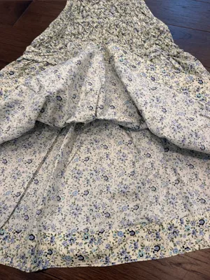 Free People Floral Smocked Open Back Mini Dress Blue Cream Small - C11-498 thumbnail 7