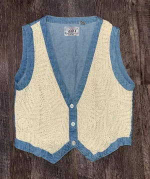 Vintage Vision I Denim Crochet Vest Blue Size M thumbnail 1