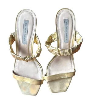 SAKS FIFTH‎ AVENUE Gold Strappy Heeled Sandals Sz 6 thumbnail 1