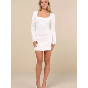 Lulus Elevated Icon White Jacquard Long Sleeve Bow Mini Dress Size Medium Bridal thumbnail 3