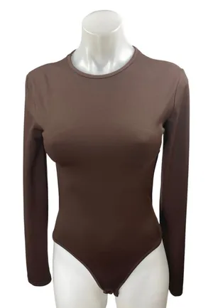Edikted Brown Long Sleeve Crew Neck Open Back Cutout T Shirt Bodysuit Top Size S thumbnail 1