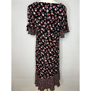 Talbots Womens Black Pink Floral Mixed Print Ruffle Hem Bell Sleeve Midi Dress 6 thumbnail 5