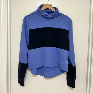Adidas | Women's Blue Black Colorblock‎ Funnel Neck Pullover Sweatshirt, Size L thumbnail 4