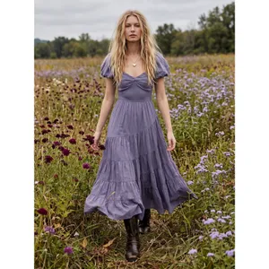 Free People Dainty Ethereal Sundrenched Short Sleeve Maxi Size Medium Plum Dust thumbnail 16