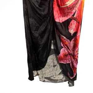 The Drop Ruched Front Slit Halter Maxi Dress Black Floral M NWT thumbnail 5