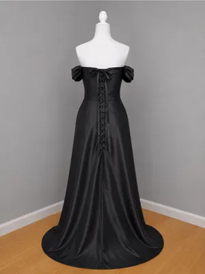 #4 B - 5 Black full-length formal satin dress-Medium -Size 10 thumbnail 6