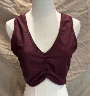 Ruched V-Neck Sports Bra in Deep Plum thumbnail 1