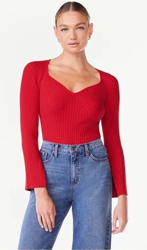 ✨Scoop Women's Ribbed Bodysuit with Sweetheart Neck and Long Sleeves✨ thumbnail 1