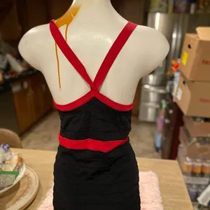 Say What Medium Black Red Bandage Bodycon Mini Dress Criss Cross Back Clubwear thumbnail 2