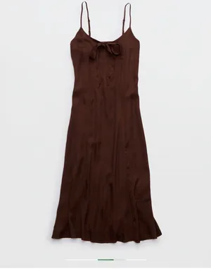 Aerie Satin Midi Brown Dress thumbnail 4